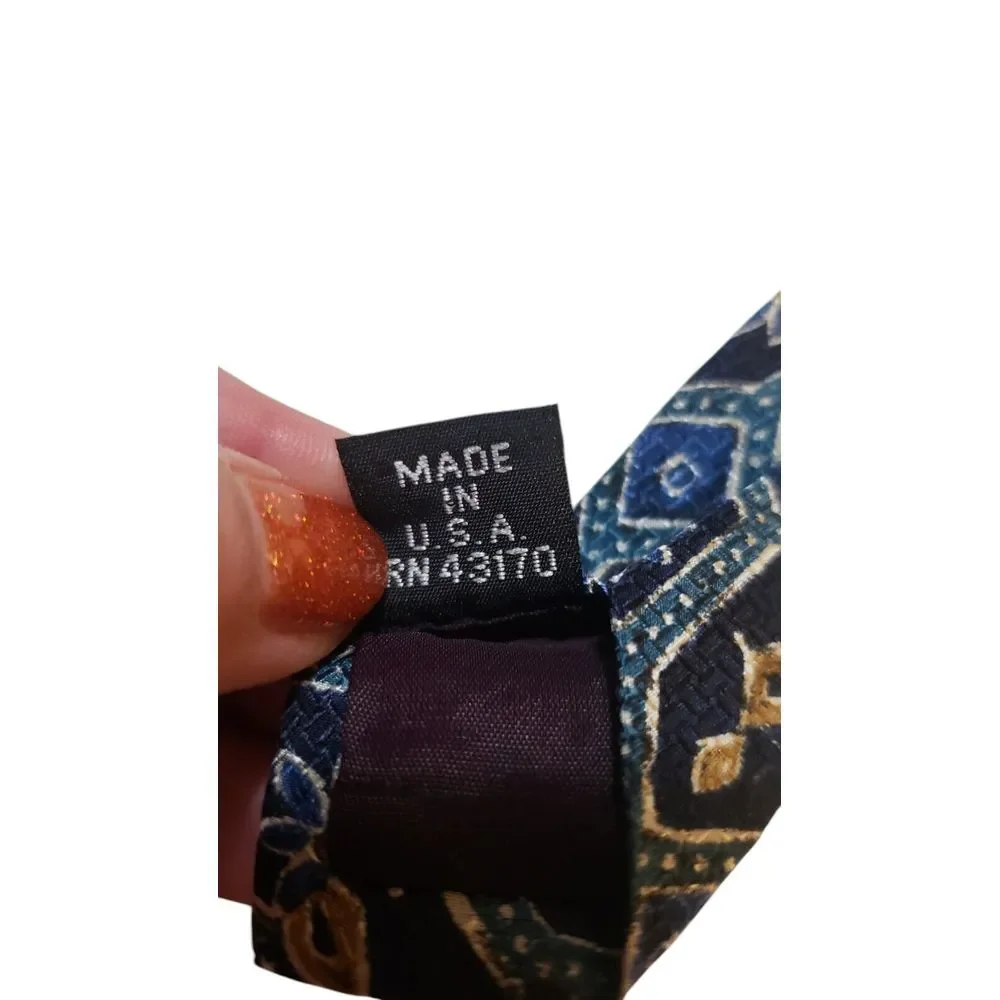 Etro Neck Tie Mens Italian Luxury‎ Blue Navy Tan Floral Silk Made in USA Office